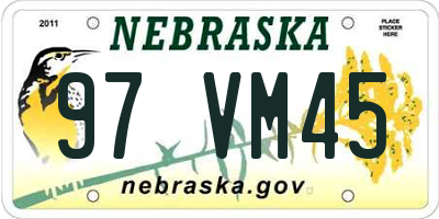 NE license plate 97VM45
