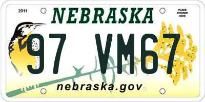 NE license plate 97VM67