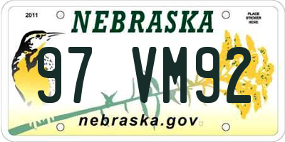 NE license plate 97VM92