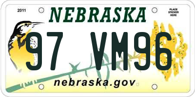 NE license plate 97VM96