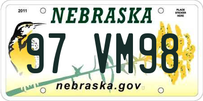 NE license plate 97VM98