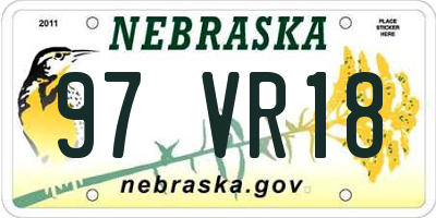 NE license plate 97VR18