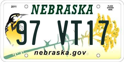 NE license plate 97VT17