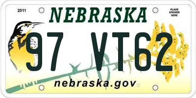 NE license plate 97VT62