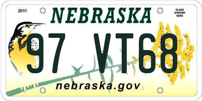 NE license plate 97VT68