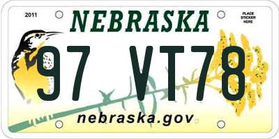 NE license plate 97VT78