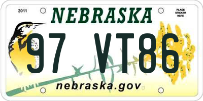 NE license plate 97VT86