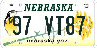 NE license plate 97VT87