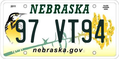 NE license plate 97VT94