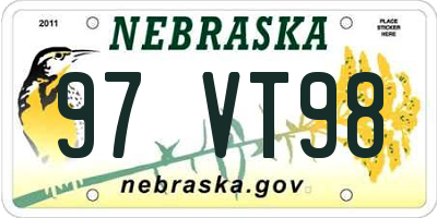 NE license plate 97VT98