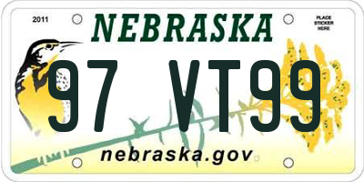 NE license plate 97VT99