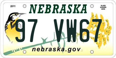 NE license plate 97VW67