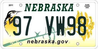 NE license plate 97VW98