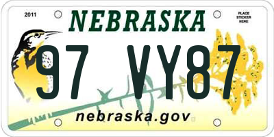 NE license plate 97VY87