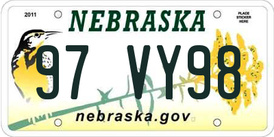 NE license plate 97VY98