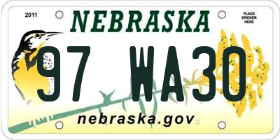 NE license plate 97WA30