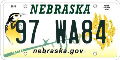 NE license plate 97WA84