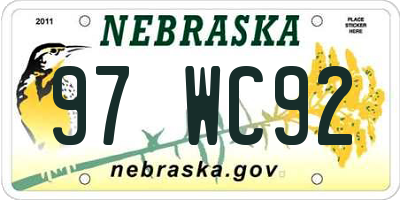 NE license plate 97WC92