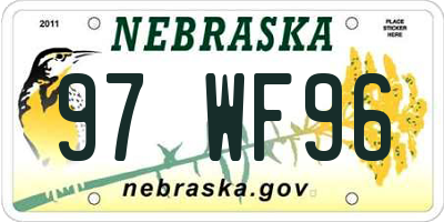 NE license plate 97WF96