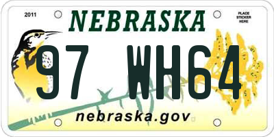 NE license plate 97WH64
