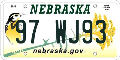 NE license plate 97WJ93