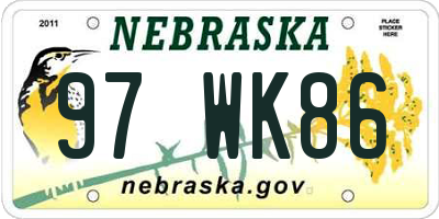 NE license plate 97WK86