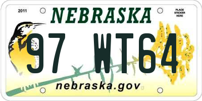 NE license plate 97WT64