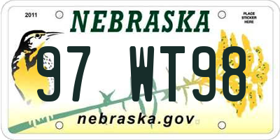 NE license plate 97WT98