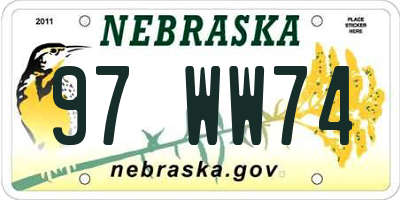 NE license plate 97WW74