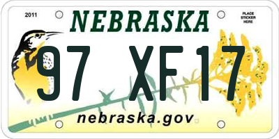 NE license plate 97XF17