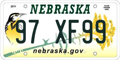 NE license plate 97XF99