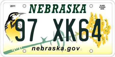 NE license plate 97XK64