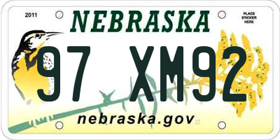 NE license plate 97XM92