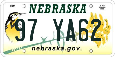 NE license plate 97YA62