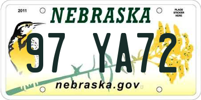 NE license plate 97YA72