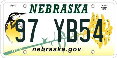 NE license plate 97YB54