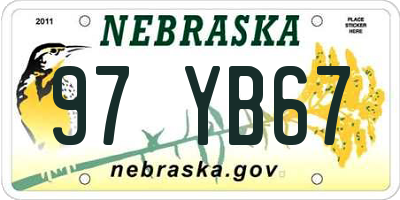 NE license plate 97YB67