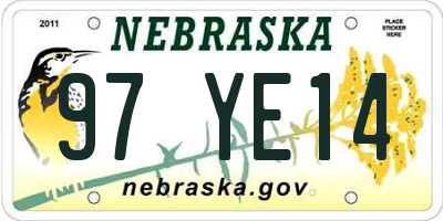 NE license plate 97YE14