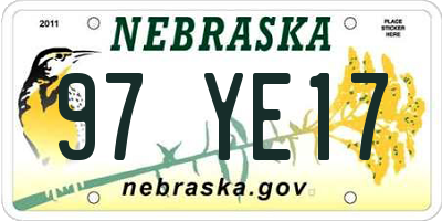 NE license plate 97YE17