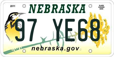 NE license plate 97YE68