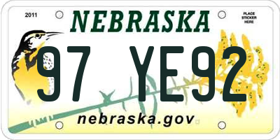 NE license plate 97YE92