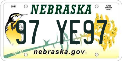 NE license plate 97YE97