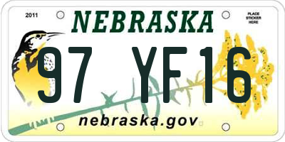 NE license plate 97YF16