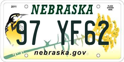 NE license plate 97YF62