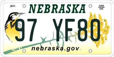 NE license plate 97YF80