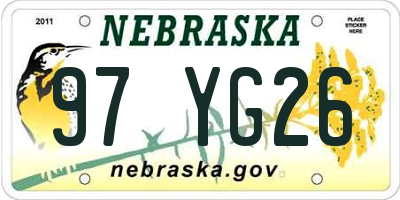 NE license plate 97YG26