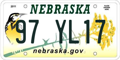 NE license plate 97YL17