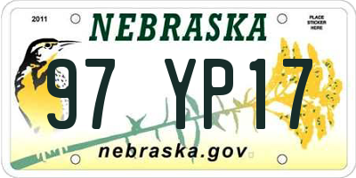 NE license plate 97YP17