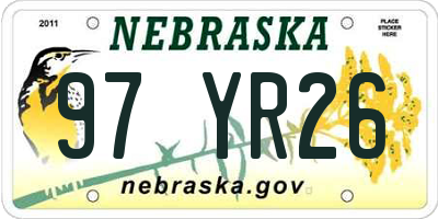 NE license plate 97YR26