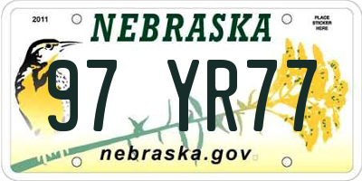 NE license plate 97YR77